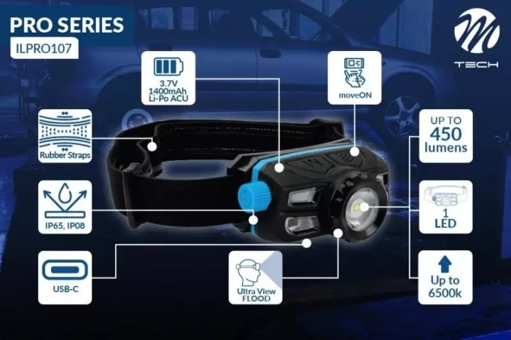 Купити Ліхтар налобний M-TECH PRO 5W 6500K USB-C