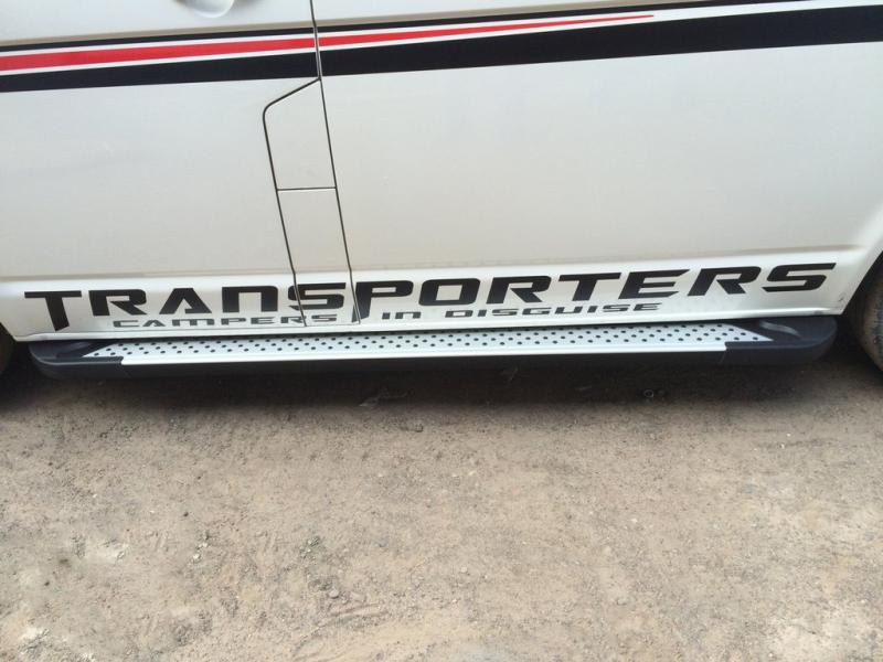 Купить Боковые пороги Allmond Grey (2 шт., алюминий) Длинная база для Volkswagen T6