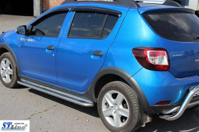 Купити Бокові пороги KB001 (нерж) 60 мм для Renault Sandero 2013-2022 рр