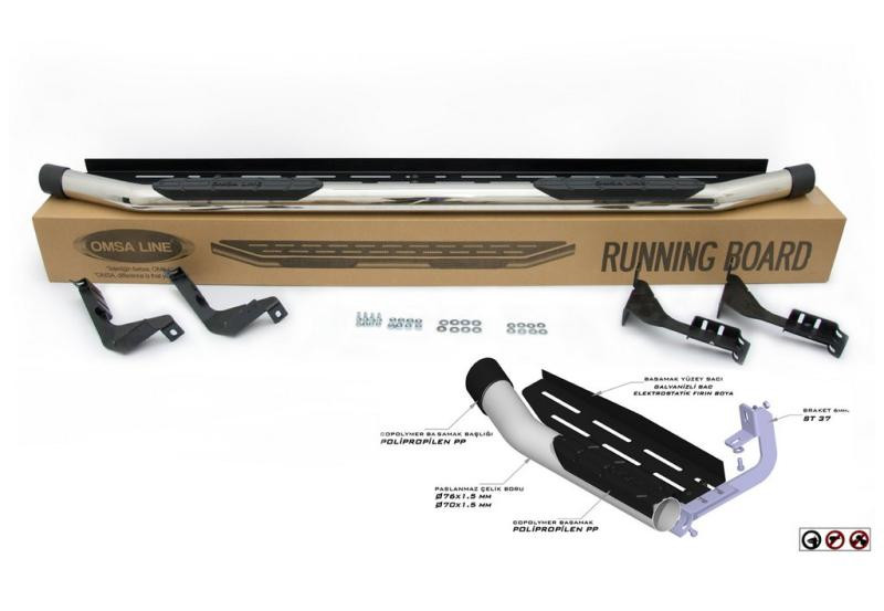 Купити Бокові пороги Amazon Silver (2 шт., нерж) 70 мм для Toyota Hilux 2006-2015 рр