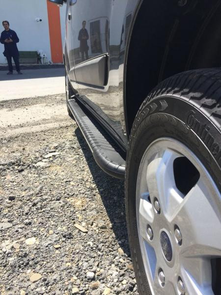 Купить Боковые пороги Bosphorus Grey (2 шт., алюминий) Короткая база для Ford Custom 2013-2022 гг