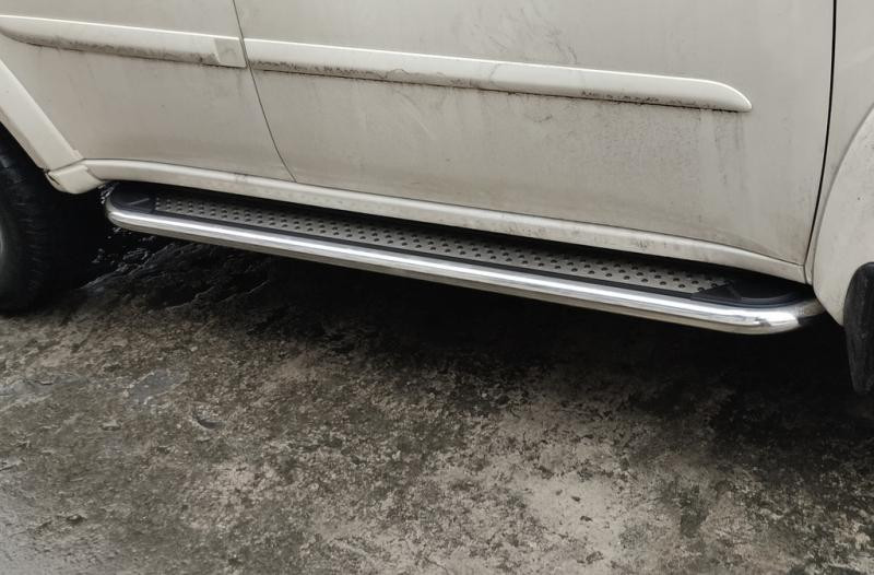 Купить Боковые пороги Maydos V2 (2 шт., алюминий -2025 нерж) для Mitsubishi Pajero Sport 2008-2015 гг