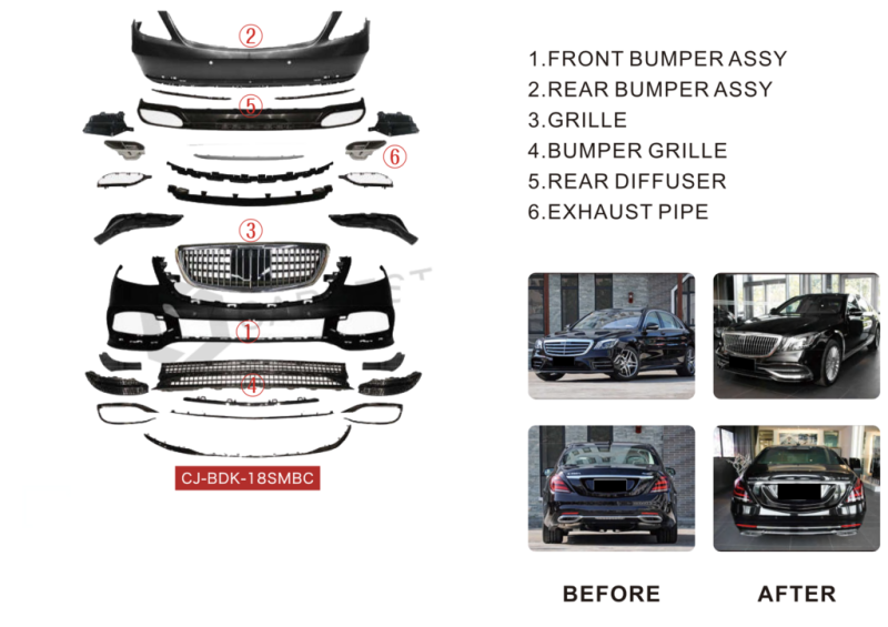 Купить Комплект обвесов на Maybach (2018-2022, без оптики) для Mercedes S-сlass W222