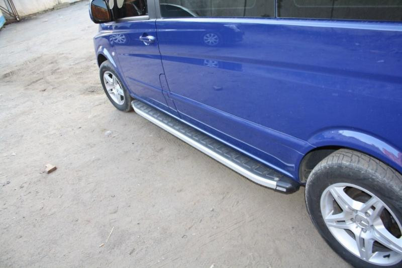 Купить Боковые пороги Tayga V2 (2 шт, алюм.) Короткая (short) и Средняя (long) для Mercedes Vito W639 2004-2014 гг