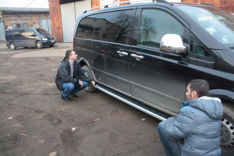 Купить Боковые пороги Tayga V2 (2 шт, алюм.) Короткая (short) и Средняя (long) для Mercedes Vito W639 2004-2014 гг