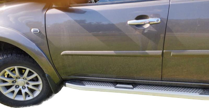 Купити Бокові пороги Mevsim Grey (2 шт., Алюміній) для Mitsubishi Pajero Sport 2008-2015 рр