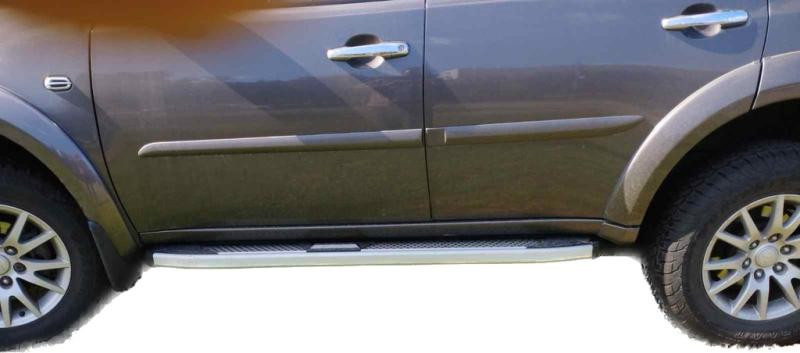 Купити Бокові пороги Mevsim Grey (2 шт., Алюміній) для Mitsubishi Pajero Sport 2008-2015 рр