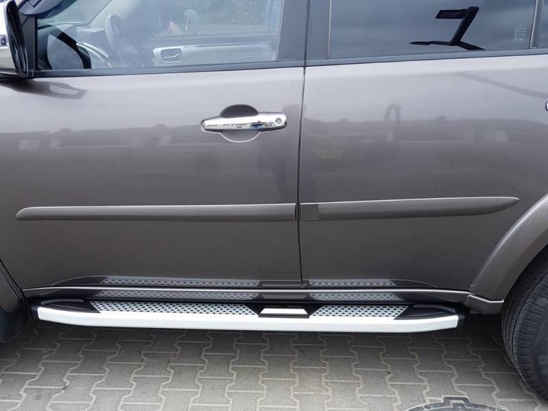 Купити Бокові пороги Mevsim Grey (2 шт., Алюміній) для Mitsubishi Pajero Sport 2008-2015 рр