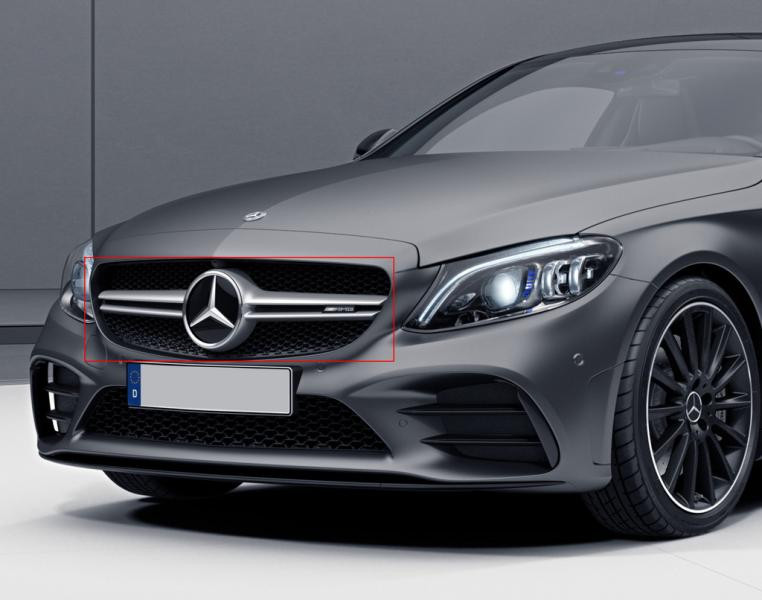 Купить Передняя решетка AMG Silver (для Avantgarde/AMG-Line/C43 AMG) 2018-2025, с камерой для Mercedes C-сlass W205