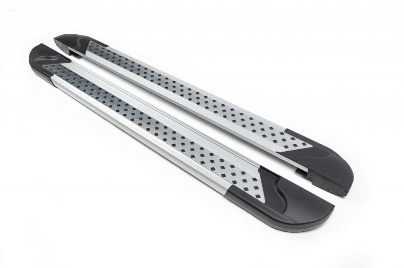 Купить Боковые пороги Vision New Grey (2 шт., алюминий) для Jeep Cherokee/Liberty 2002-2007 гг