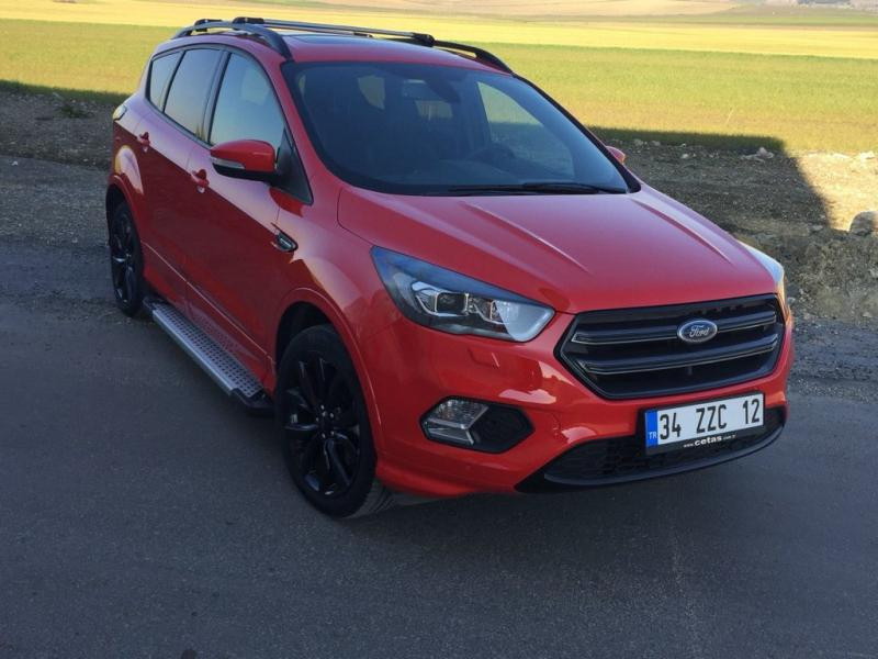 Купить Боковые пороги Allmond Grey (2 шт, алюм.) С черной листвой на дверях для Ford Kuga/Escape 2013-2019 гг