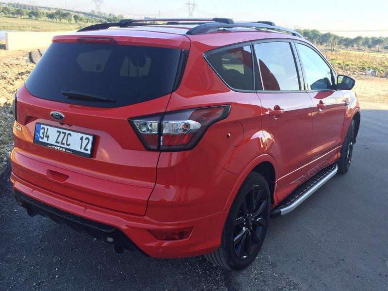 Купить Боковые пороги Fullmond (2 шт, алюм.) С черной листвой на дверях для Ford Kuga/Escape 2013-2019 гг