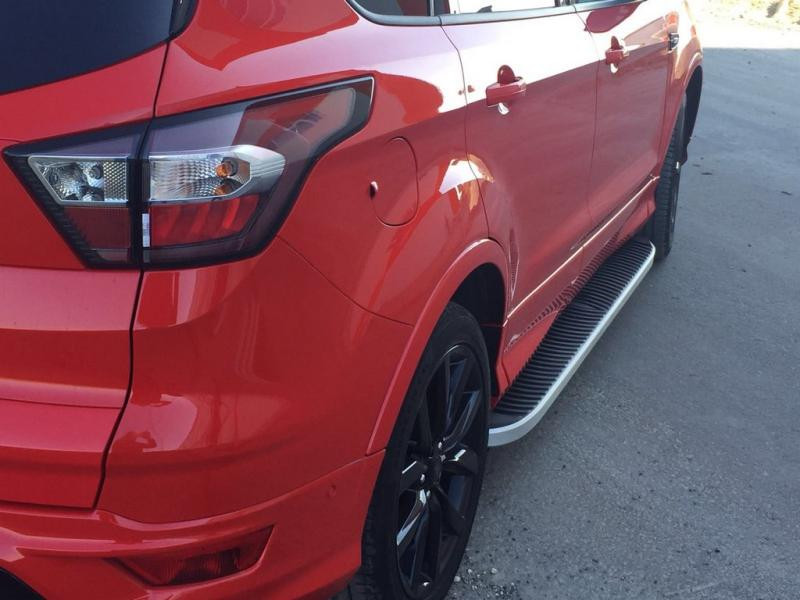 Купити Бокові пороги Tayga Grey (2 шт., Алюміній) З чорним листям на дверях для Ford Kuga/Escape 2013-2019 рр