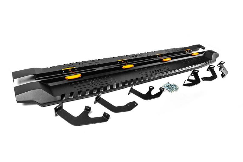 Купити Бокові пороги Dakar V1 з LED (2 шт, метал) для Toyota Hilux 2015- рр