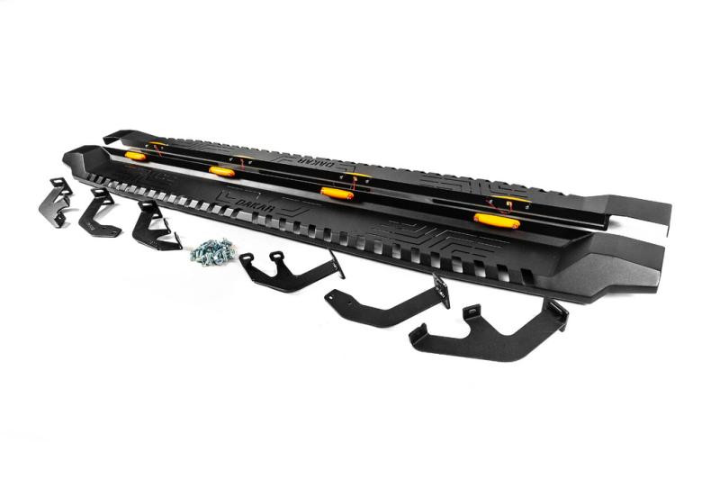 Купити Бокові пороги Dakar V1 з LED (2 шт, метал) для Toyota Hilux 2015- рр