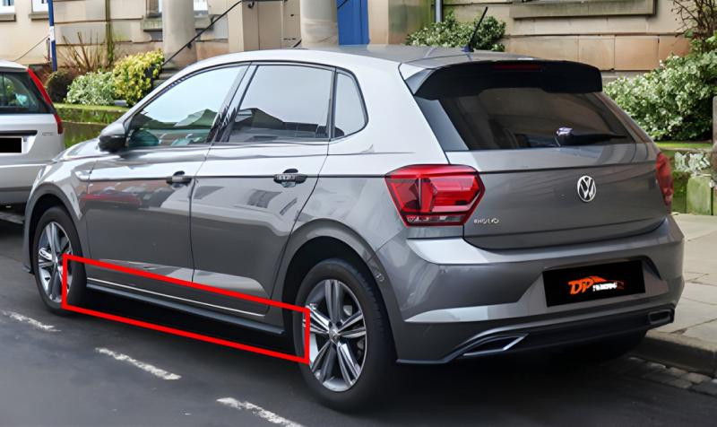 Купити Бокові пороги DPT V-2 (чорний глянець) для Volkswagen Polo 2017- рр