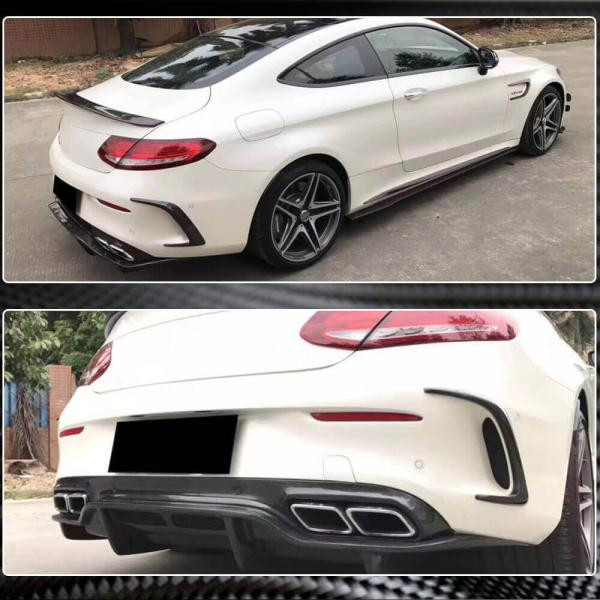 Купить Накладки на задний бампер (для купе/кабриолет C63 AMG 2015-2019, Карбон) для Mercedes C-сlass W205