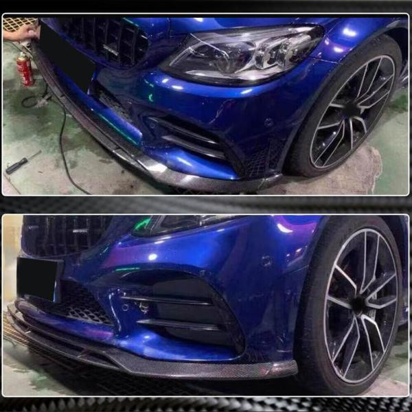 Купити Накладка на передній бампер Lip V1 (для C43 AMG 2019-2021, Карбон) для Mercedes C-сlass W205 рр