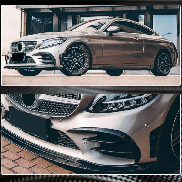 Купить Накладки на передний бампер V2 (для C43 AMG 2019-2021, Карбон) для Mercedes C-сlass W205