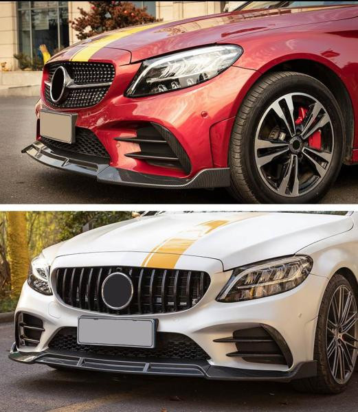 Купити Накладка на передній бампер Lip V3 (для C43 AMG 2019-2021, Карбон) для Mercedes C-сlass W205 рр