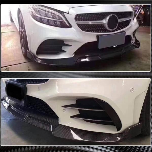 Купити Накладка на передній бампер Lip V3 (для C43 AMG 2019-2021, Карбон) для Mercedes C-сlass W205 рр