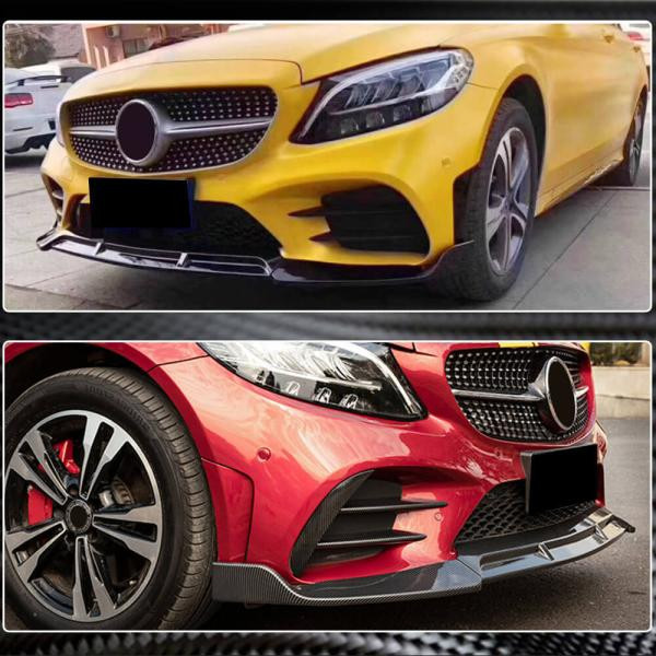 Купити Накладка на передній бампер Lip V3 (для C43 AMG 2019-2021, Карбон) для Mercedes C-сlass W205 рр