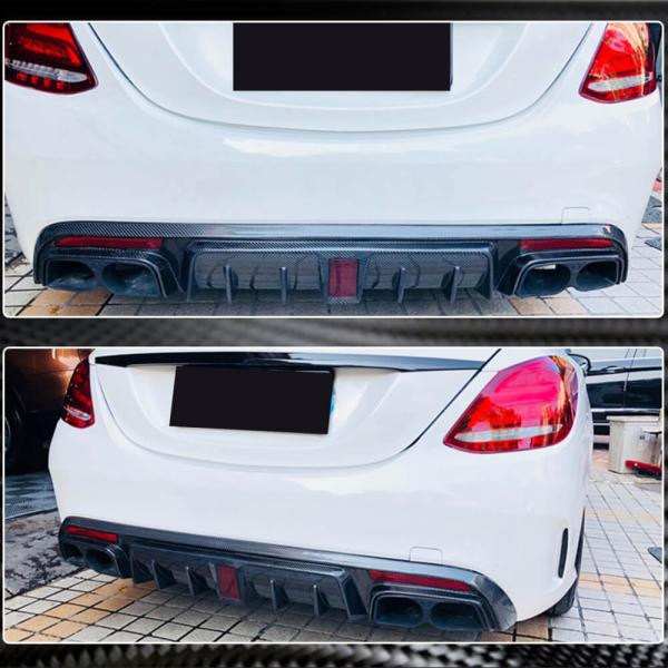 Купить Диффузор заднего бампера V1 (для SD C43/C63 AMG 2015-2019, Карбон) для Mercedes C-сlass W205