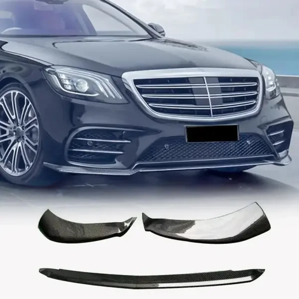 Купить Накладка на передний бампер Lip (для AMG-Line 2018-2022, Карбон) для Mercedes S-сlass W222