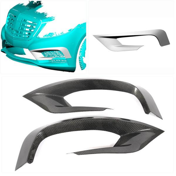 Купить Накладки на передний бампер (для AMG-Line 2014-2017, Карбон) для Mercedes S-сlass W222