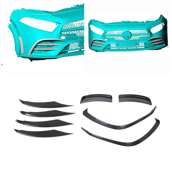 Купить Накладки на передний бампер (для AMG-Line SD 2018-2021, Карбон) для Mercedes A-сlass W177 2018- гг