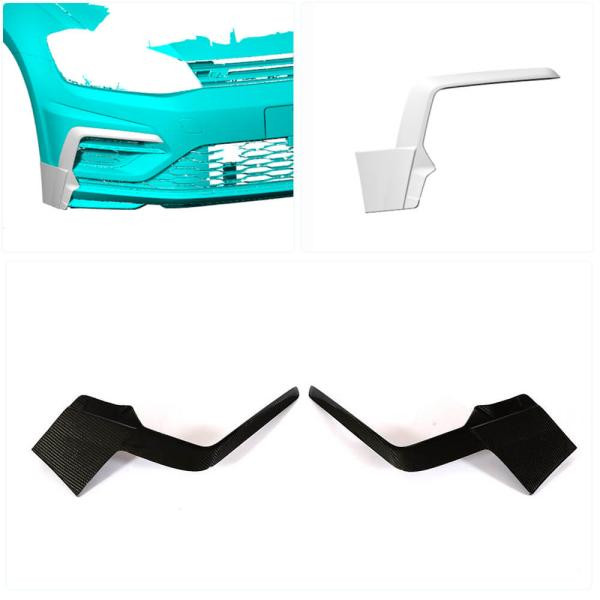 Купить Накладки на передний бампер (R/R-line HB 2017-2020, Карбон) для Volkswagen Golf 7/E-Golf