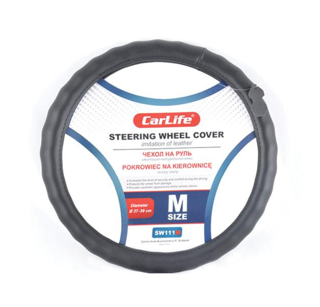 Купить Чехол на руль Carlife 37-39 см из искусственной кожи, черный SW111M