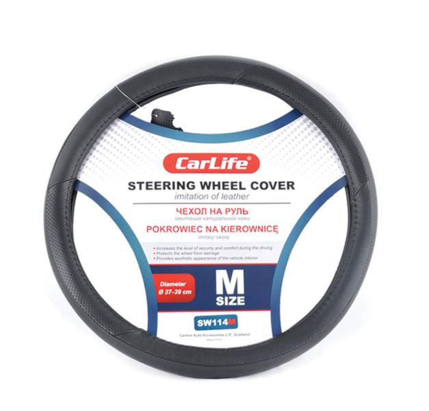 Купить Чехол на руль Carlife 37-39 см из искусственной кожи, черный SW114M