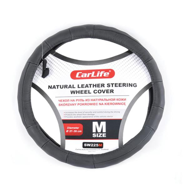 Купить Чехол на руль Carlife 37-39 см кожаный черный SW225M