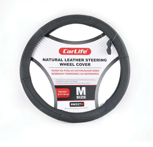 Купити Чохол на кермо Carlife 37-39 см шкіряний чорний SW227M