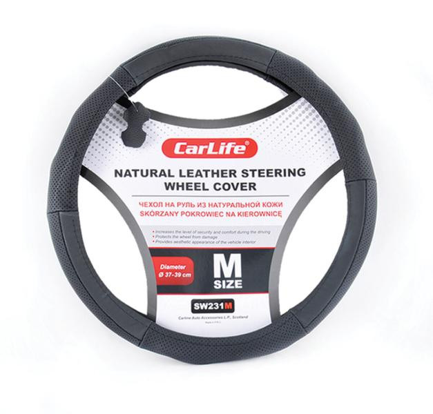 Купити Чохол на кермо Carlife 37-39 см шкіряний, чорний SW231M