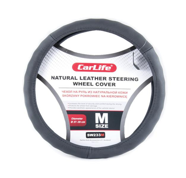 Купити Чохол на кермо Carlife 35-37 см шкіряний, чорний SW233S