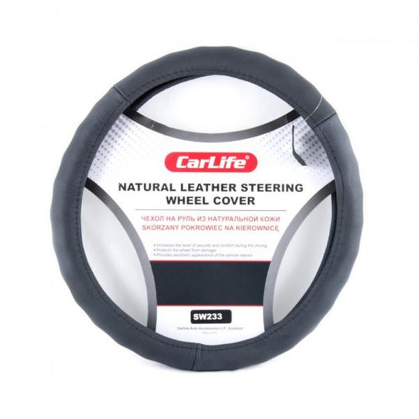 Купити Чохол на кермо Carlife 39-41 см шкіряний, чорний SW233L