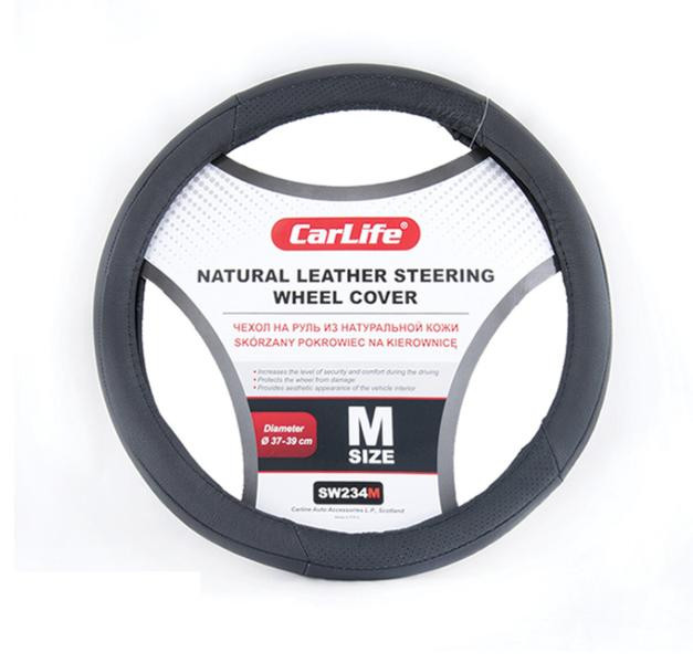 Купити Чохол на кермо Carlife 37-39 см шкіряний, чорний SW234M