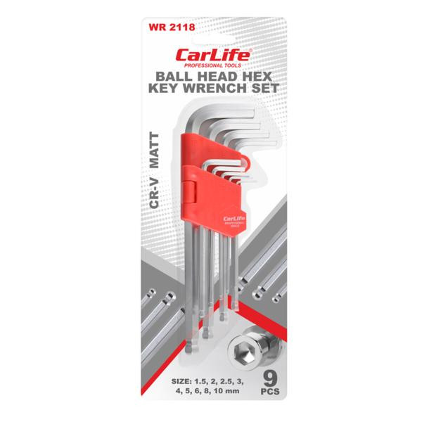 Купити Набір ключів Carlife CR-V matt Г-подібних з шар. након-м, 1.5-10мм, середні, 9шт