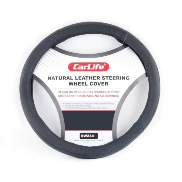 Купить Чехол на руль Carlife 41-43 см кожаный, черный SW234XL