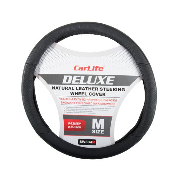 Купити Чохол на кермо Carlife 37-39 см шкіряний Delux, чорний SW334M