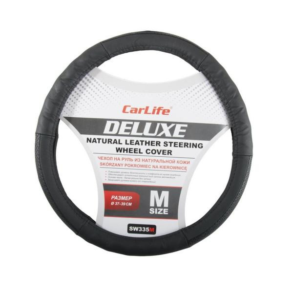 Купити Чохол на кермо Carlife 37-39 см шкіряний Delux, чорний SW335M