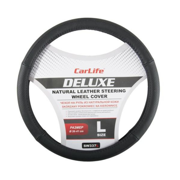 Купити Чохол на кермо Carlife 39-41 см шкіряний Delux, чорний SW337L