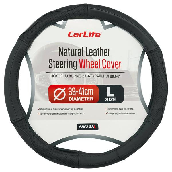 Купить Чехол на руль Carlife 39-41см, кожа, черный SW243L