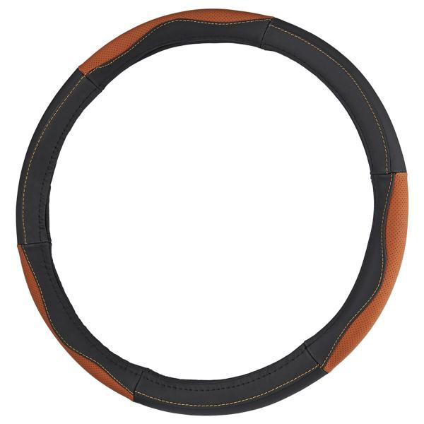 Купить Чехол на руль Carlife 39-41см, кожа, черный с коричневыми вставками