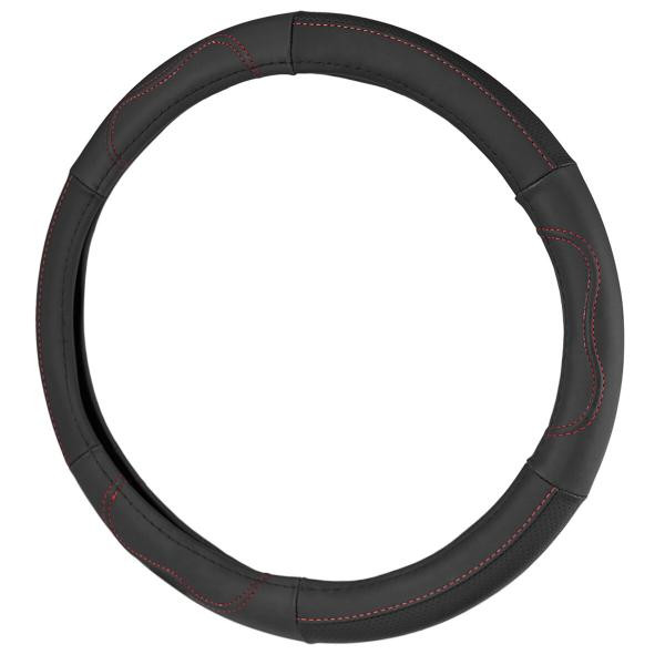 Купити Чохол на кермо Carlife 37-39см, шкіра, чорний з червоною ниткою