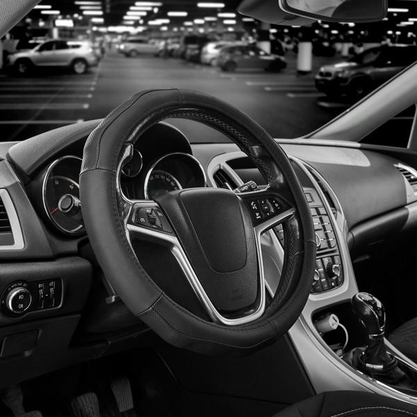 Купити Чохол на кермо Carlife 37-39см, шкіра, чорний SW245M