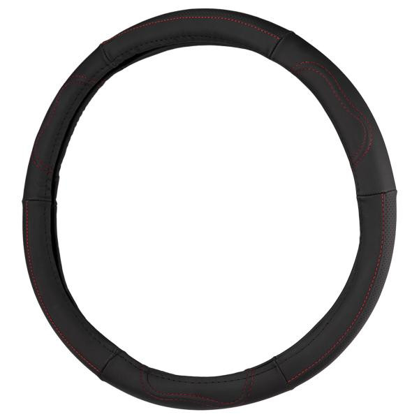 Купити Чохол на кермо Carlife 39 - 41см, шкіра, чорний з червоною ниткою