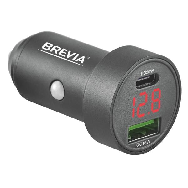 Купить Автомобильное зарядное устройство Brevia ePower DualMetal Display 48W 1xUSB-C+1xUSB-A, черный металлик